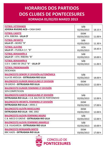 HORARIOS DOS PARTIDOS DOS CLUBES DE PONTECESURES