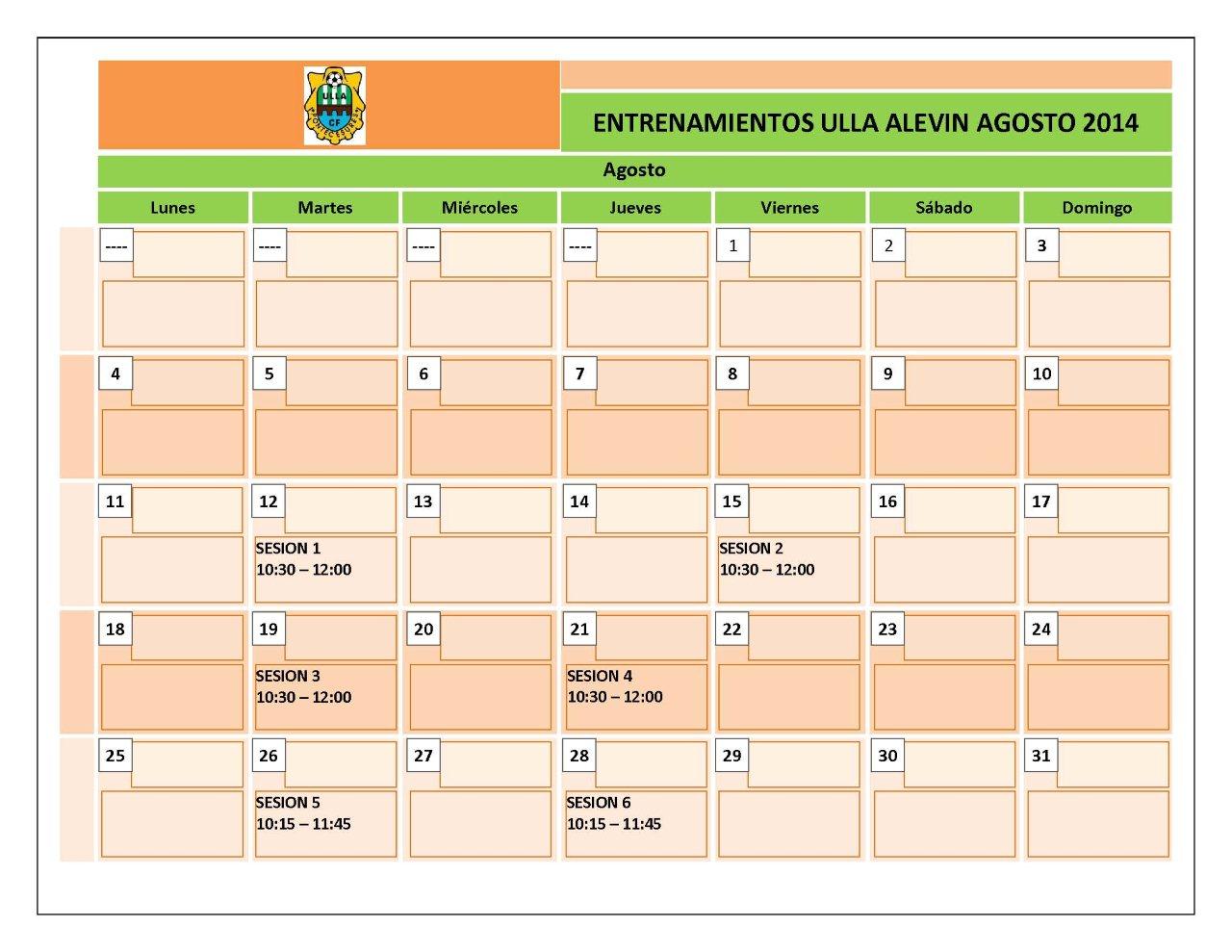 CALENDARIO ULLA ALEVIN AGOSTO